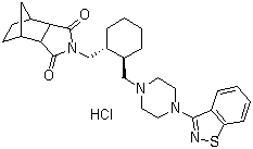 structure of CAS# 367514-88-3, Lurasidone hydrochloride;(3aR,4S,7R,7aS)-2-[[(1R,2R)-2-[[4-(1,2-Benzisothiazol-3-yl)-1-piperazinyl]methyl]cyclohexyl]methyl]hexahydro-4,7-methano-1H-isoindole-1,3(2H)-dione hydrochloride