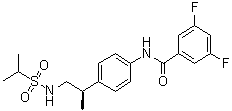 structure of CAS# 376594-67-1, N-[4-[(1R)-1-Methyl-2-[[(1-methylethyl)sulfonyl]amino]ethyl]phenyl]-3,5-difluorophenylcarboxamide;LY 450108