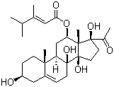 structure of CAS# 38395-02-7, Caudatin;(3beta,12beta,14beta,17alpha)-12-[[(2E)-3,4-Dimethyl-1-oxo-2-pentenyl]oxy]-3,8,14,17-tetrahydroxypregn-5-en-20-one