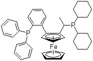 structure of CAS# 388079-60-5, (1R)-1-[(1R)-1-(Dicyclohexylphosphino)ethyl]-2-[2-(diphenylphosphino)phenyl]ferrocene
