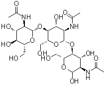 structure of CAS# 38864-21-0, N,N',N''-Triacetylchitotriose;N-Acetylglucosamine trimer; Tri(N-acetylglucosamine); Tri-N-acetyl-D-glucosamine; Tri-N-acetylchitotriose