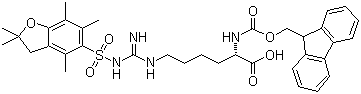 structure of CAS# 401915-53-5, N-Fmoc-N'-(2,2,4,6,7-pentamethyldihydrobenzofuran-5-sufonyl)-L-homoarginine;Fmoc-N-Pbf-L-Homoarginine; Fmoc-HomoArg(Pbf)-OH