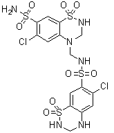 N-[[7-(Aminosulfonyl)-6-chloro-2,3-dihydro-1,1-dioxido-4H-1,2,4-benzothiadiazin-4-yl]methyl]-6-chloro-3,4-dihydro-2H-1,2,4-benzothiadiazine-7-sulfonamide 1,1-dioxide molecular structure (CAS 402824-96-8)