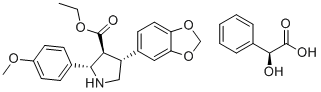 (2S)-Hydroxy(phenyl)acetic acid - ethyl (2S,3S,4R)-4-(1,3-benzodioxol-5-yl)-2-(4-methoxyphenyl)-3-pyrrolidinecarboxylate molecular structure (CAS 403614-49-3)
