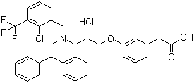 结构式 CAS# 405911-09-3, GW 3965 盐酸盐; 3-[3-[[[2-氯-3-(三氟甲基)苯基]甲基](2,2-联苯基乙基)氨基]丙氧基]苯乙酸盐酸盐