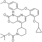 3-[7-[2-(Cyclopropylmethoxy)-6-[(4-methoxyphenyl)methoxy]phenyl]-1,4-dihydro-2-oxo-2H-pyrido[2,3-d][1,3]oxazin-5-yl]-1-piperidinecarboxylic acid tert-butyl ester molecular structure (CAS 406213-01-2)