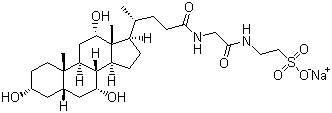 structure of CAS# 41945-48-6, Sodium tauroglycocholate ;Sodium glycotaurocholate; 2-[[[[(3a,5b,7a,12a)-3,7,12-Trihydroxy-24-oxocholan-24-yl]amino]acetyl]amino]-ethanesulfonic acid monosodium salt