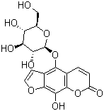 structure of CAS# 425680-98-4, 8-Hydroxy-5-O-beta-D-glucopyranosylpsoralen;4-(beta-D-Glucopyranosyloxy)-9-hydroxy-7H-furo[3,2-g][1]benzopyran-7-one