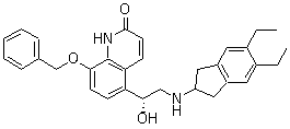 (R)-5-[2-[(5,6-Diethyl-2,3-dihydro-1H-inden-2-yl)amino]-1-hydroxyethyl]-8-(phenylmethoxy)quinolin-2(1H)-one molecular structure (CAS 435273-75-9)