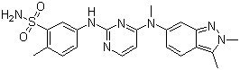 structure of CAS# 444731-52-6, Pazopanib;5-[[4-[(2,3-Dimethyl-2H-indazol-6-yl)(methyl)amino]pyrimidin-2-yl]amino]-2-methylbenzenesulfonamide