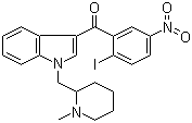 结构式 CAS# 444912-48-5, (R,S)-AM 1241; (R,S)-3-(2-碘-5-硝基苯甲酰)-1-(1-甲基-2-哌啶甲基)-1H-吲哚