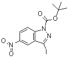 结构式 CAS# 459133-69-8, 3-碘-5-硝基-1H-吲唑-1-羧酸叔丁酯
