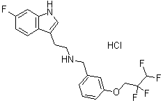 结构式 CAS# 467458-02-2, N-[2-(6-氟-1H-吲哚-3-基)乙基]-3-(2,2,3,3-四氟丙氧基)苄基胺单盐酸盐