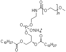 alpha-[(9R)-6-Hydroxy-6-oxido-1,12-dioxo-9-[(1-oxotetradecyl)oxy]-5,7,11-trioxa-2-aza-6-phosphapentacos-1-yl]-omega-methoxypoly(oxy-1,2-ethanediyl) ammonium salt molecular structure (CAS 474922-82-2)