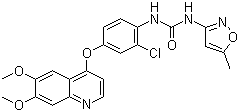 structure of CAS# 475108-18-0, AV-951;N-[2-Chloro-4-[(6,7-dimethoxy-4-quinolyl)oxy]phenyl]-N'-(5-methyl-3-isoxazolyl)urea