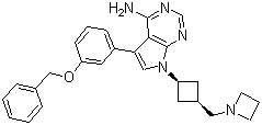 structure of CAS# 475489-16-8, [7-[cis-3-[(Azetidin-1-yl)methyl]cyclobutyl]-5-(3-benzyloxyphenyl)-7H-pyrrolo[2,3-d]pyrimidin-4-yl]amine