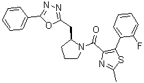 结构式 CAS# 483313-22-0, (S)-1-[5-[2-氟苯基]-2-甲基噻唑-4-基]-1-[2-[[5-苯基-[1,3,4]恶二唑-2-基]甲基]吡咯烷-1-基]甲酮