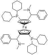 structure of CAS# 494227-35-9, (1R,1'R)-1,1'-Bis(dicyclohexylphosphino)-2,2'-bis[(R)-(dimethylamino)phenylmethyl]ferrocene