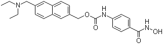 structure of CAS# 497833-27-9, [4-[(Hydroxyamino)carbonyl]phenyl]carbamic acid [6-[(diethylamino)methyl]-2-naphthalenyl]methyl ester
