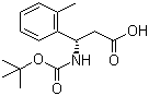 结构式 CAS# 499995-74-3, Boc-2-甲基-D-beta-苯丙氨酸; Boc-(S)-3-氨基-3-(2-甲基苯基)丙酸; N-叔丁氧羰基-(S)-3-氨基-3-(2-甲基苯基)丙酸