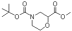 structure of CAS# 500789-41-3, 4-(tert-Butyloxycarbonyl)morpholine-2-carboxylic acid methyl ester