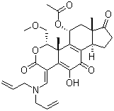structure of CAS# 502632-66-8, PX 866;(1E,4S,4aR,5R,6aS,9aR)-5-(Acetyloxy)-1-[(di-2-propen-1-ylamino)methylene]-4,4a,5,6,6a,8,9,9a-octahydro-11-hydroxy-4-(methoxymethyl)-4a,6a-dimethyl-cyclopenta[5,6]naphtho[1,2-c]pyran-2,7,10(1H)-trione