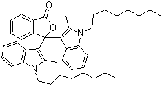 结构式 CAS# 50292-95-0, 红色素-16; 3,3-双(N-辛基-2-甲基吲哚)邻苯二甲内酯