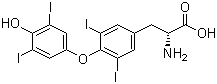 结构式 CAS# 51-49-0, D-甲状腺素; 右旋甲状腺素; O-(4-羟基-3,5-二碘苯基)-3,5-二碘-D-酪氨酸