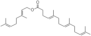 结构式 CAS# 51-77-4, 吉法酯; [(2E)-3,7-二甲基辛-2,6-二烯基] (4E,8E)-5,9,13-三甲基十四碳-4,8,12-三烯酸酯