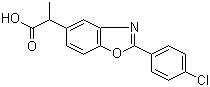 structure of CAS# 51234-28-7, Benoxaprofen;Oraflex; 2-(4-Chlorophenyl)-alpha-methyl-5-benzoxazoleacetic acid