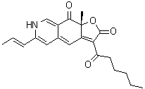 (9aR)-9a-Methyl-3-(1-oxohexyl)-6-(1E)-1-propen-1-ylfuro[3,2-g]isoquinoline-2,9(7H,9aH)-dione molecular structure (CAS 514-66-9)