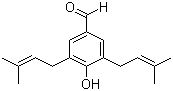 structure of CAS# 52275-04-4, 4-Hydroxy-3,5-bis(3-methyl-2-buten-1-yl)benzaldehyde