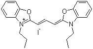 结构式 CAS# 53213-79-9, 3,3'-二丙基氧杂羰花青碘化物; 3-丙基-2-[3-(3-丙基-3H-苯并恶唑-2-亚基)丙-1-烯基]苯并恶唑鎓碘化物