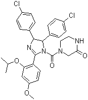 结构式 CAS# 548472-68-0, Nutlin-3; 4-[4,5-双(4-氯苯基)-2-(4-甲氧基-2-异丙氧基苯基)-4,5-二氢咪唑-1-羰基]哌嗪-2-酮
