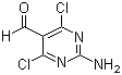 structure of CAS# 5604-46-6, 2-Amino-4,6-dichloro-5-formylpyrimidine;2-Amino-4,6-dichloropyrimidine-5-carbaldehyde