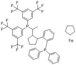 结构式 CAS# 565184-33-0, (R)-1-[(R)-1-[双[3,5-双(三氟甲基)苯基]膦基]乙基]-2-[2-(二苯基膦基)苯基]二茂铁