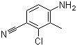 structure of CAS# 573768-09-9, 3-Chloro-4-cyano-2-methylaniline;2-Chloro-3-methyl-4-aminobenzonitrile; 3-Chloro-4-cyano-2-methylphenylamine; 4-Amino-2-chloro-3-methylbenzonitrile; 4-Amino-3-methyl-2-chlorobenzonitrile