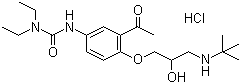 结构式 CAS# 57470-78-7, 盐酸塞利洛尔; 3-[3-乙酰-4-(3-叔丁胺基)-2-羟基丙氧基]苯基-1,1-二乙基脲盐酸盐