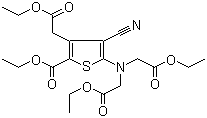 结构式 CAS# 58194-26-6, 雷尼酸四乙酯; 5-[二(2-乙氧基-2-羧甲基)氨基-]-4-氰基-3-(2-乙氧基-2-羧甲基)-2-噻吩甲酸乙酯
