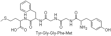 structure of CAS# 58569-55-4, Tyrosylglycyl-glycyl-phenylalanyl-methionine;[Met5]Enkephalin; Met-Enkephaline; N-[N-[N-(N-L-tyrosylglycyl)glycyl]-L-phenylalanyl]-L-methionine