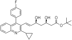 structure of CAS# 586966-54-3, tert-Buthyl Pitavastatin;(3R,5S,6E)-7-[2-Cyclopropyl-4-(4-fluorophenyl)-3-quinolinyl]-3,5-dihydroxy-6-heptenoic acid tert-butyl ester