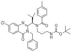 结构式 CAS# 587881-28-5, (R)-[3-[[1-(3-苄基-7-氯-4-氧代-3,4-二氢喹唑啉-2-基)-2-甲基丙基](4-甲基苯甲酰基)氨基]丙基]氨基甲酸叔丁酯