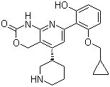 结构式 CAS# 600734-02-9, Bay 65-1942 (游离基); 7-[2-(环丙基甲氧基)-6-羟基苯基]-1,4-二氢-5-(3S)-3-哌啶基-2H-吡啶并[2,3-d][1,3]恶嗪-2-酮