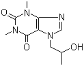 structure of CAS# 603-00-9, Proxyphylline;7-(2-Hydroxypropyl)-1,3-dimethyl-3,7-dihydro-1H-purine-2,6-dione