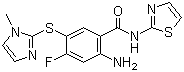 structure of CAS# 603107-76-2, 2-Amino-4-fluoro-5-[(1-methyl-1H-imidazol-2-yl)thio]-N-thiazol-2-ylbenzamide;2-Amino-4-fluoro-5-(1-methyl-1H-imidazol-2-yisulfanyl)-N-thiazol-2-ylbenzamide