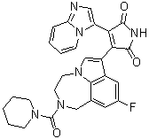 structure of CAS# 603288-22-8, LY 2090314;7-(2,5-Dihydro-4-imidazo[1,2-a]pyridin-3-yl-2,5-dioxo-1H-pyrrol-3-yl)-9-fluoro-1,2,3,4-tetrahydro-2-(1-piperidinylcarbonyl)pyrrolo[3,2,1-jk][1,4]benzodiazepine