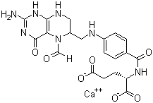 structure of CAS# 6035-45-6, Calcium folinatc ;Folinic acid calcium salt; Calcium (2S)-2-[[4-[(2-amino-5-formyl-4-oxo-1,6,7,8-tetrahydropteridin-6-yl)methylamino]benzoyl]amino]pentanedioate
