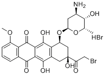 structure of CAS# 60873-68-9, Doxorubicin Hydrobromide EP Impurity C;14-Bromo Daunorubicin Hydrobromide Salt;(7S,9S)-7-[(2R,4R,5S,6S)-4-amino-5-hydroxy-6-methyloxan-2-yl]oxy-9-(2-bromoacetyl)-6,9,11-trihydroxy-4-methoxy-8,10-dihydro-7H-tetracene-5,12-dione;hydrobromide
