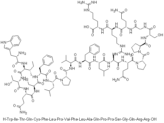 L-Tryptophyl-L-isoleucyl-L-threonyl-L-glutaminyl-L-cysteinyl-L-phenylalanyl-L-leucyl-L-prolyl-L-valyl-L-phenylalanyl-L-leucyl-L-alanyl-L-glutaminyl-L-prolyl-L-prolyl-L-serylglycyl-L-glutaminyl-L-arginyl-L-arginine molecular structure (CAS 610312-22-6)