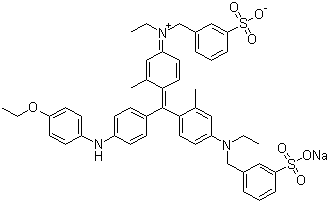 structure of CAS# 6104-58-1, Acid Blue 90;C.I. 42655; N-[4-[[4-[(4-Ethoxyphenyl)amino]phenyl][4-[ethyl[(3-sulfophenyl)methyl]amino]-2-methylphenyl]methylene]-3-methyl-2,5-cyclohexadien-1-ylidene]-N-ethyl-3-sulfobenzenemethanaminium inner salt monosodium salt